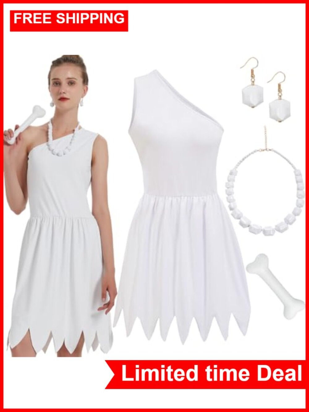 Halloween Costume Women White Dress Caveman Couples Cosplay